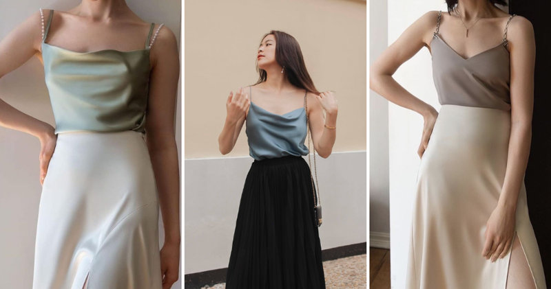 Kết hợp áo hai dây thoáng mát cùng chân váy lụa hoặc midi nữ tính, bay bổng và tinh tế.